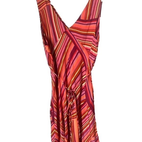 Wild Fable Sleeveless Orange Yellow Pink Striped Tie Back V-Neck Mini Dress M - Picture 3 of 13